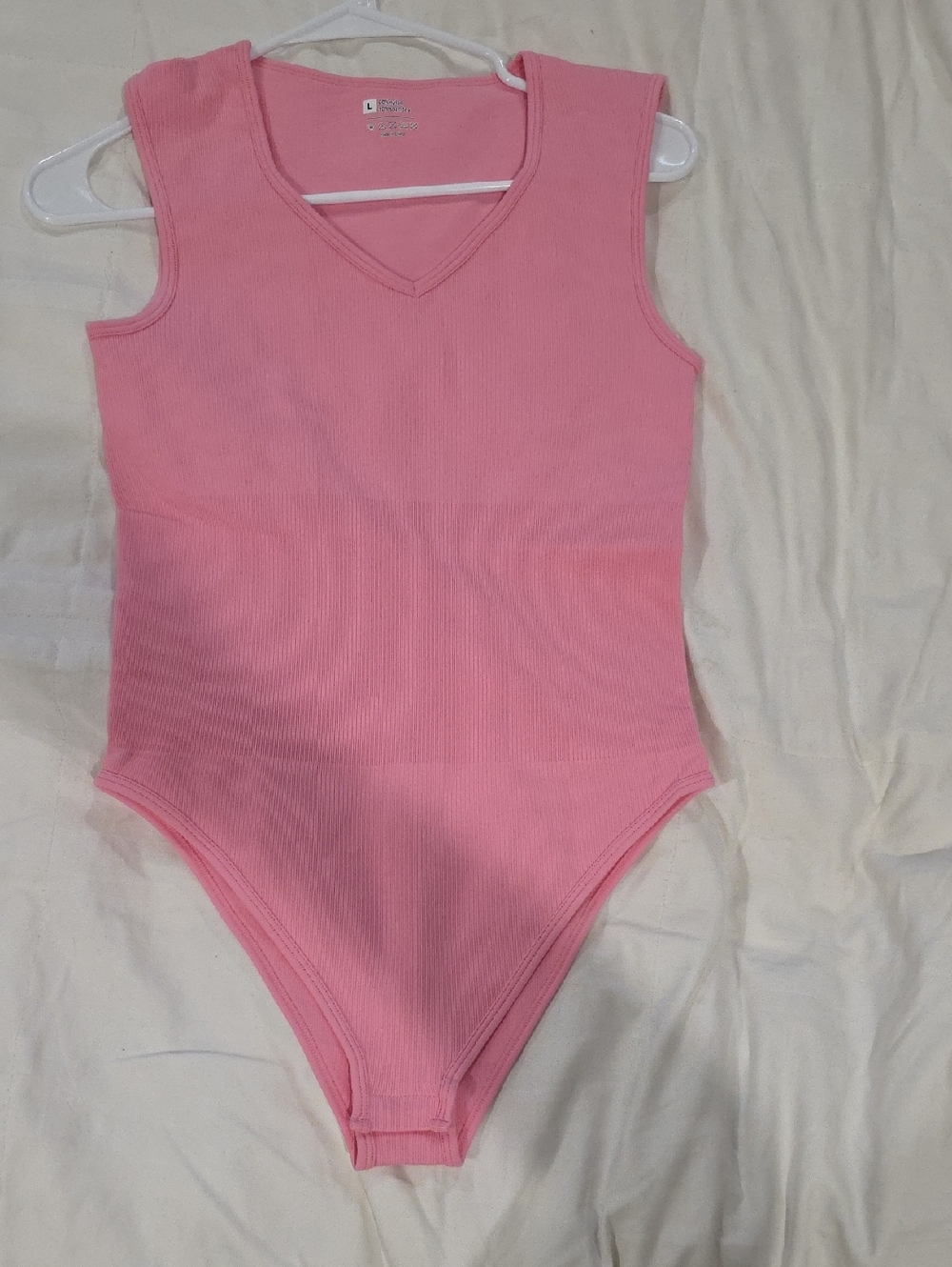Sleeveless Ribbed V-Neck Pink Bodysuit Nwot